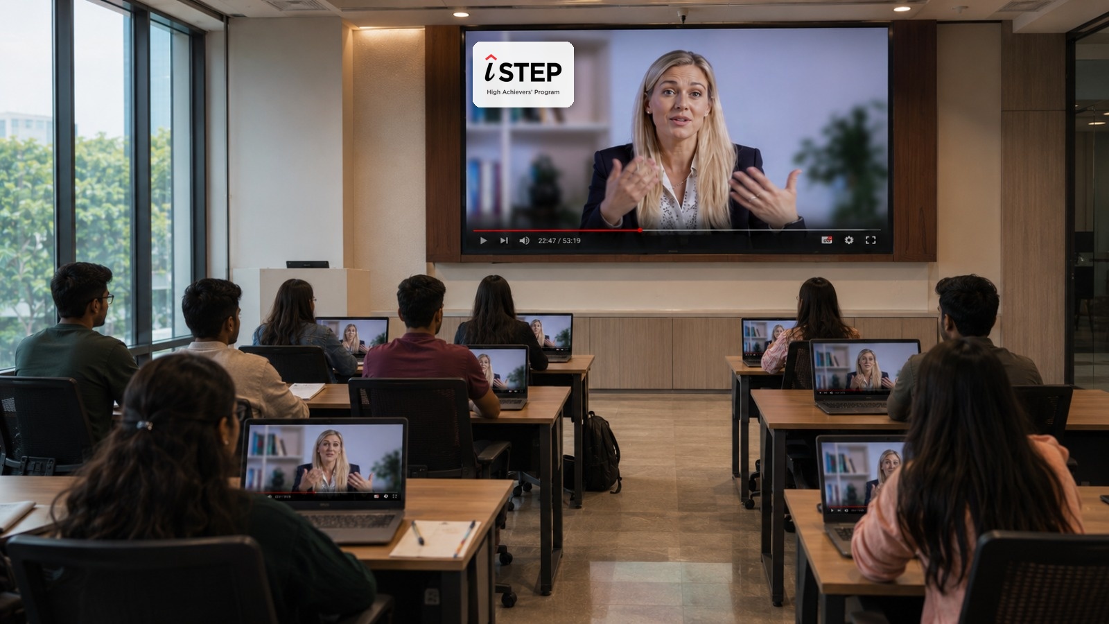 International professor delivering a guest lecture to students